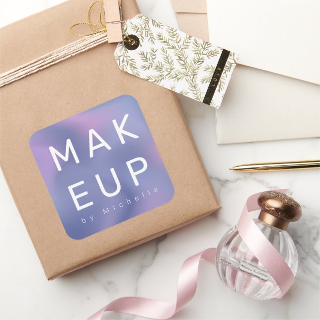 Modern Metallic Ombre Makeup Artist Monogram Square Sticker (Gifting)