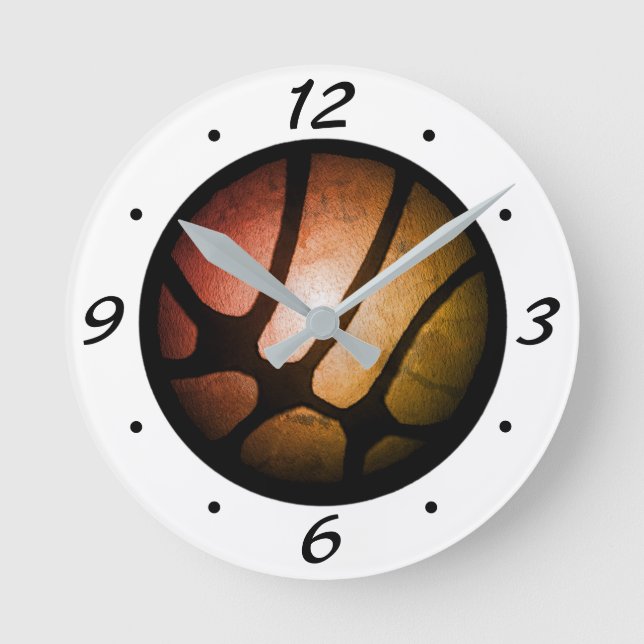Modern Metallic Orange Basketball Ball Round Clock (Front)