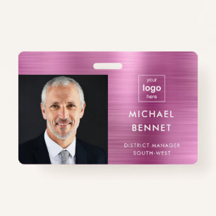 Modern Metallic Pink Company Photo ID  ID Badge