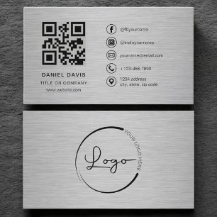 Modern Metallic Professional Company Logo QR Code  Business Card