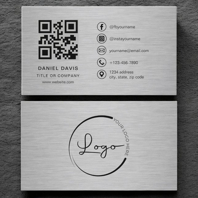 Modern Metallic Professional Company Logo QR Code  Business Card (Creator Uploaded)