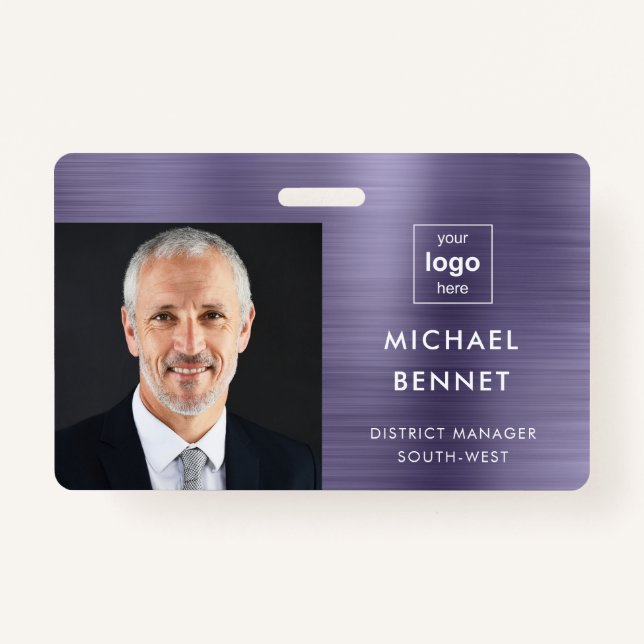Modern Metallic Purple Company Photo ID  ID Badge (Front)