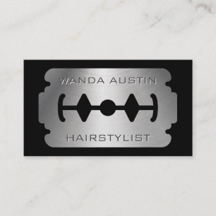 Modern Metallic Razor Blade Barber Hair Stylist Business Card