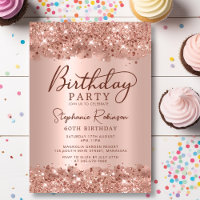Modern Metallic Rose Gold Glitter 60th Birthday