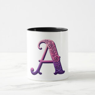 Modern Metallic Rosemaling Letter A, Pink/Purple Mug