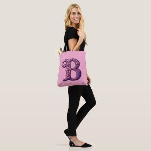 Modern Metallic Rosemaling Letter B, Pink/Purple Tote Bag