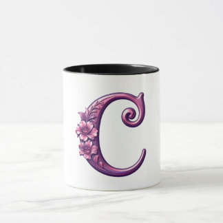 Modern Metallic Rosemaling Letter C, Pink/Purple Mug