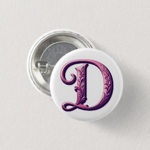 Modern Metallic Rosemaling Letter D, Pink/Purple 3 Cm Round Badge