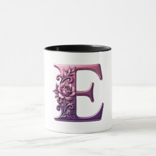 Modern Metallic Rosemaling Letter E, Pink/Purple Mug