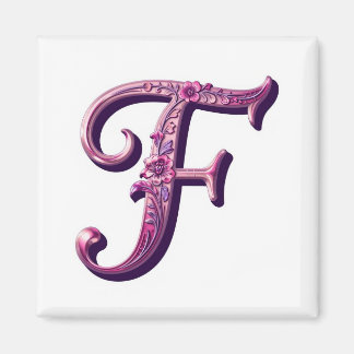 Modern Metallic Rosemaling Letter F, Pink/Purple Magnet