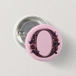 Modern Metallic Rosemaling Letter O, Pink/Purple 3 Cm Round Badge