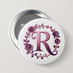Modern Metallic Rosemaling Letter R, Pink/Purple 7.5 Cm Round Badge