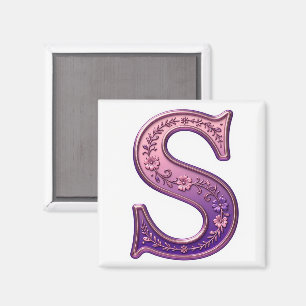 Modern Metallic Rosemaling Letter S, Pink/Purple Magnet