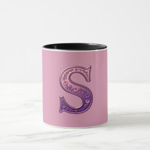 Modern Metallic Rosemaling Letter S, Pink/Purple Mug
