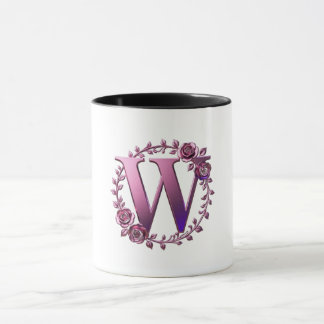 Modern Metallic Rosemaling Letter W, Pink/Purple Mug