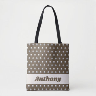 Modern Metallic Silver and Dark Brown Polka Dot Tote Bag