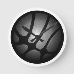 Modern Metallic Silver Black Basketball Ball  Round Clock
