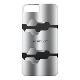 Modern Metallic Silver & Black Geometric Design iPhone 8 Plus/7 Plus Case