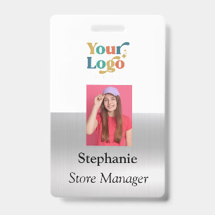 Modern Metallic Silver Brushed Magnetic Company ID Badge