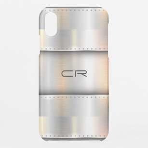 Modern metallic silver-grey geometric design iPhone XR case