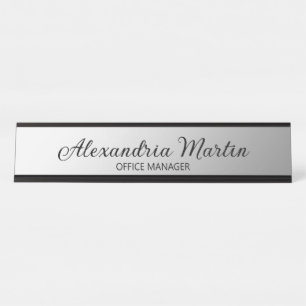 Modern Metallic Silver Job Title Name Desk Script Plate