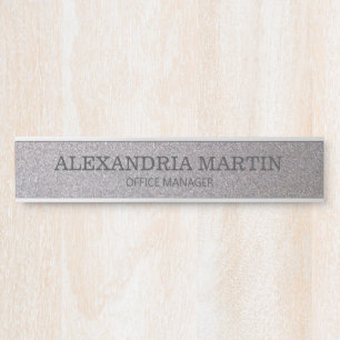 Modern Metallic Silver Name Job Title Door Sign