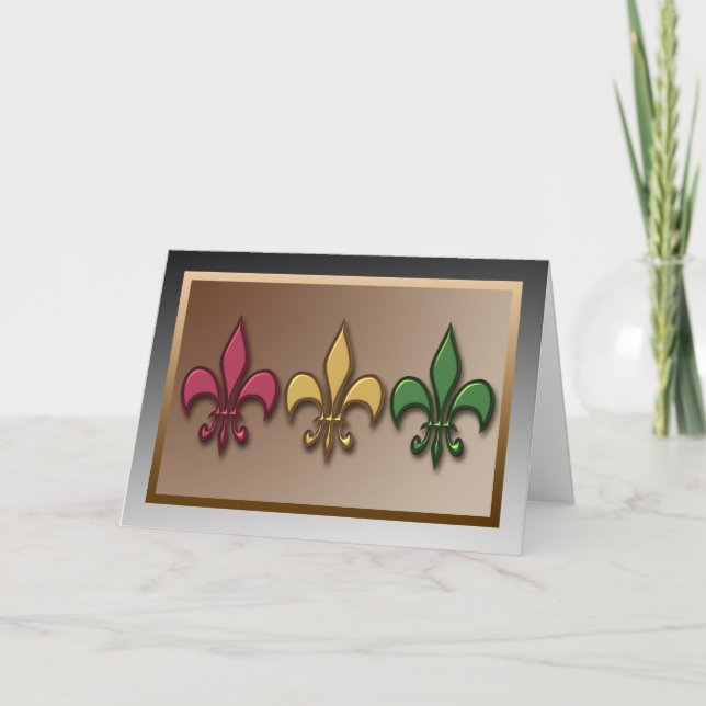 Modern Metallic Style Fleur de Lis Christmas Holiday Card (Front)