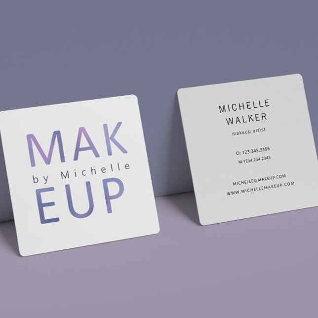 Modern Metallic Typography  Makeup Artist Square Business Card (Creator Uploaded)