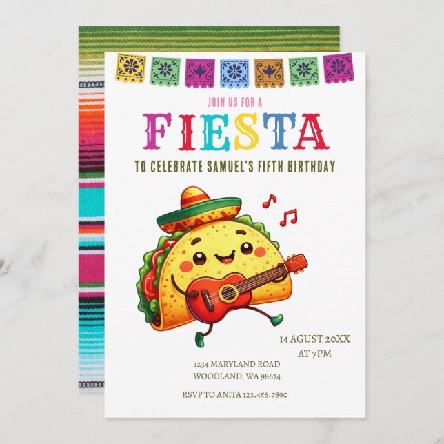 Modern Mexican Fiesta Birthday Invitation (Front/Back)