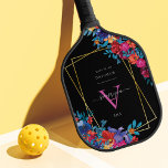 Modern Mexican Fiesta Floral Black Wedding Pickleball Paddle<br><div class="desc">We love bright colours and bold designs, so we want something that would be fun and whimsical but still classy enough. This Mexican fiesta flower pickleball paddle has an abundance of colourful flowers and modern typography on a black background for a sophisticated floral look - that would fit your wonderful...</div>