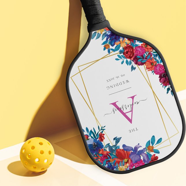 Modern Mexican Fiesta Floral Wedding Pickleball Paddle (Creator Uploaded)