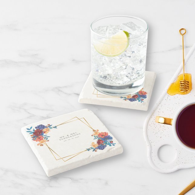 Modern Mexican Fiesta Flower Wedding Stone Coaster (Creator Uploaded)