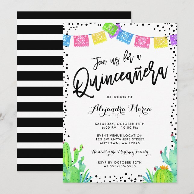 Modern Mexican Fiesta Quinceanera Invitation (Front/Back)