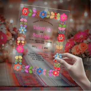 Modern Mexican floral wedding Acrylic Invitations
