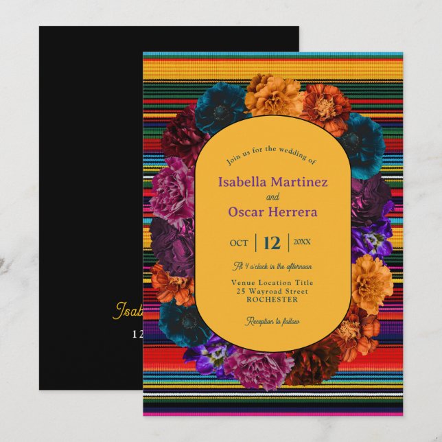 Modern Mexican florals wedding invitation (Front/Back)