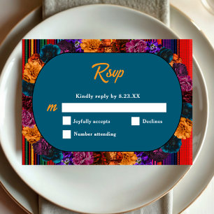 Modern Mexican flowers wedding RSVP Card