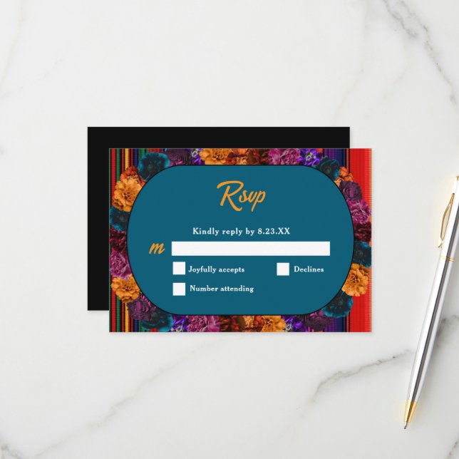 Modern Mexican flowers wedding  RSVP Card (Front/Back In Situ)