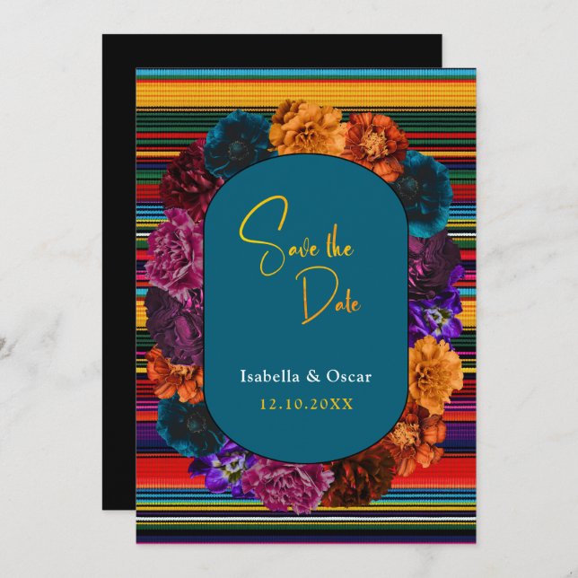 Modern Mexican flowers wedding  Save The Date (Front/Back)