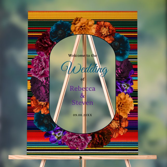 Modern Mexican flowers wedding welcome Acrylic Sign (Neutral)