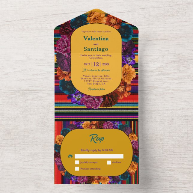 Modern Mexican flowers wedding yellow  All In One Invitation (Inside)