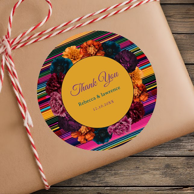Modern Mexican flowers wedding yellow  Classic Round Sticker (Creator Uploaded)