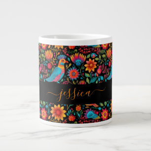 Modern mexican pattern script name large coffee mug