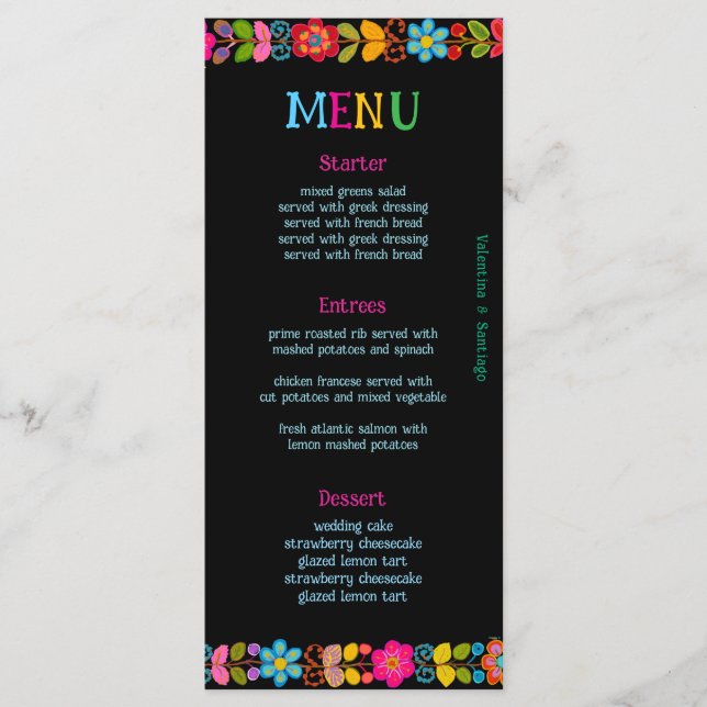 Modern Mexican wedding Menu (Front)