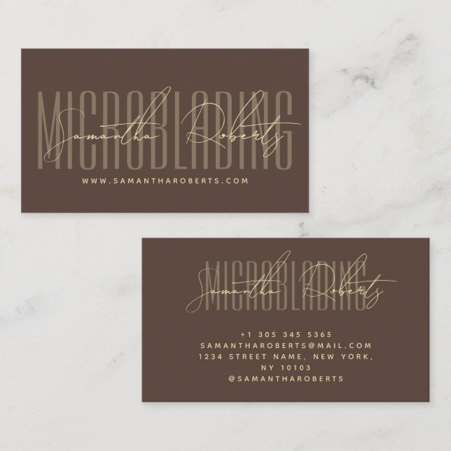 Modern microblading typography script brown business card (Front/Back)
