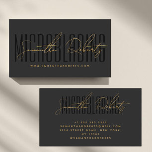 Modern microblading typography script grey black business card