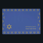Modern Mid Blue | Enjoy Your Meal | STAR OF DAVID Laminated Place Mat<br><div class="desc">Modern mid blue STAR OF DAVID Table Placemats, showing with faux gold Star of David in a tiled pattern. Near the bottom, there is a larger single Star of David, plus text that reads ENJOY YOUR MEAL in English and Hebrew text. These are CUSTOMIZABLE so you can PERSONALIZE with your...</div>