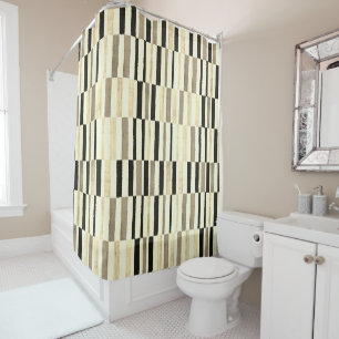 Modern Mid Century Abstract  Beige Stripe Pattern Shower Curtain