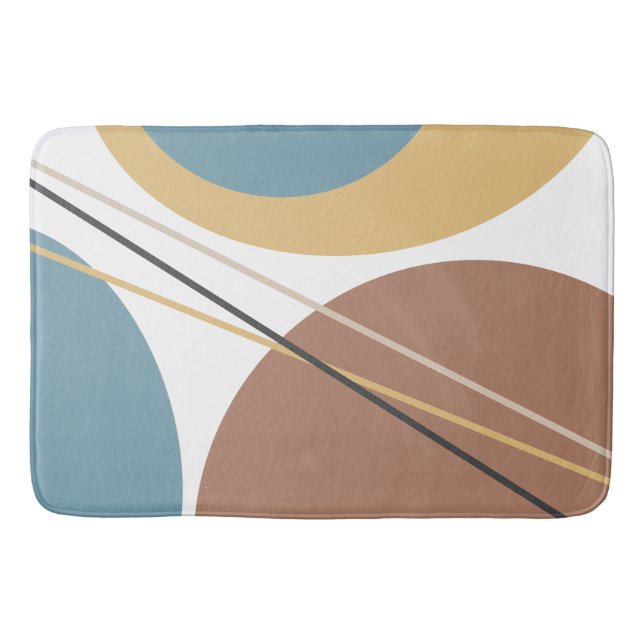 Modern Mid Century Abstract Blue Brown Bath Mat (Front)