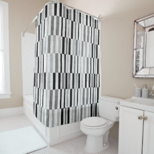 Modern Mid Century Abstract Grey Stripe Pattern Shower Curtain