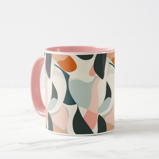 Modern Mid-Century Abstract Mug - Pink ,Peach  (Front Left)
